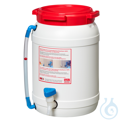 WF20H behroplast Weithalsfass 20 l weiß mit rotem Schraubdeckel mit Hahn und Niv