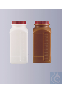 Wide neck bottle, square, HDPE, graduated, 2000 ml, with screw cap and seal...