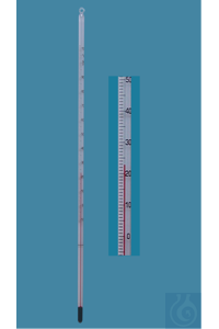 Thermometer -10...+50:0.5°C white backed, red special liquid filled, length 300 mm, immersion 76...