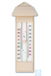 Maximum-Minimum thermometer according to Six, -35+50:1°C, red special liquid, ivory coloured...