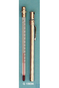 Zakthermometer, enkel type, in vernikkeld dubbel messing huis met clip, staaf type, -30+50:1°C,...