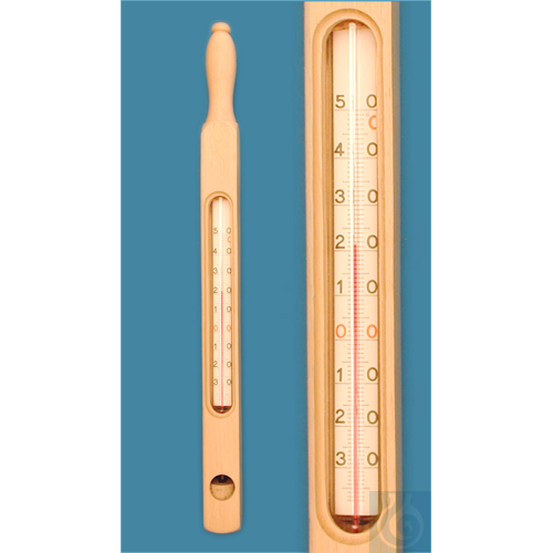 Cylinder thermometer in wooden frame, enclosed ...