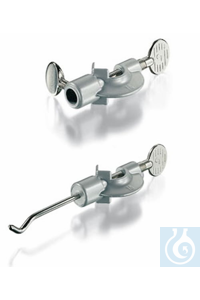 Boss head single with hook, natural zinc die-casting nickel plated, for rods up to 16 mm Ø, brass...