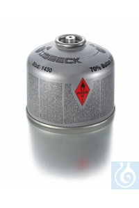 Cartridge, 220 g / 400 ml, safety valve, capacity 3 h, EN 417:2003, 70% Butane, 30% Propane