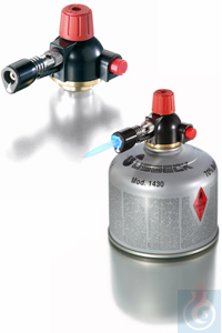 Micro burner for cartridge with piezo electric ignition, air regulation, needle valve, T=1640°C