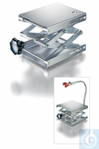 Lab-jack 200 x 200 mm, DIN 12897, stainless steel plates, shear resistant execution, top plate...