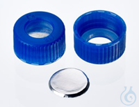9mm seal: PP short thread cap, blue, hole, Aluminum seal, 0,06 mm, 10 x 100...