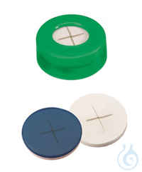 Schnappringkappe, ND11 PE: grün mit 6 mm Loch, Silikon weiß, PTFE blau, kreuzges