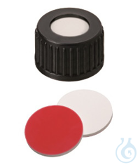 Schraubkappe, 18 mm Verschluss: PP, schwarz, mit Loch, Silikon weiß/PTFE rot, 55
