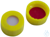 9mm UltraClean PP short thread cap, yellow, with hole, silicone white/PTFE red, 55° shore A,...
