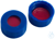 9mm PP Short Thread Cap, blue, centre hole, PTFE red/Silicone white/PTFE red, 45° shore A, 1.0mm,...
