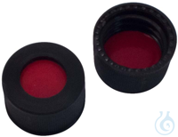 10mm PP Screw Cap, black, centre hole, 10-425, PTFE red/Silicone white/PTFE...