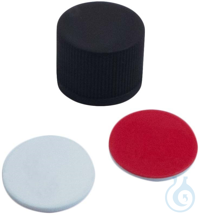 13mm PP screw cap, black, closed, silicone cream/PTFE red, 55° shore A,...