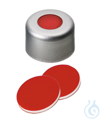 Bördelkappe, ND8 Al, PTFE rot/Silikon weiß/PTFE rot, Aluminium Kappe farblos lac