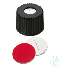 Schraubkappe, ND8 Silikon weiß/PTFE rot, geschlitzt Verschluss (PP), schwarz,...