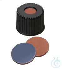 Schraubkappe, ND8 Butyl rot/PTFE grau Verschluss (PP), schwarz, 5,5 mm Loch, 8-4