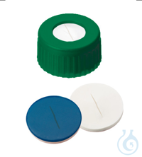 Kurzgewindekappe, ND9 PP, grün, 1,0 mm, geschlitzt, Si weiß/PTFE blau, 1000/PAK