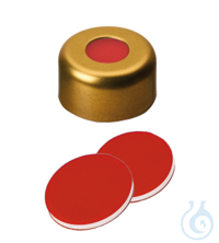 Bördelkappe, ND11, magnetisch, gold lackiert mit 5 mm Loch, PTFE rot/Silikon wei