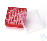 PP Aufbewahrungs-Box für 4ml Vials o. Shell Vials, mit Deckel, rot (130x130x52mm