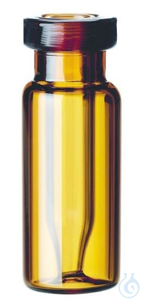 Roll rim bottle ND11 with integrated micro insert, 32x11,6 mm, amber glass,...