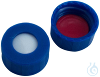 9 mm UltraBond PP short thread cap, blue, with hole, silicone white/PTFE red,...