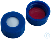 9 mm UltraBond PP short thread cap, blue, w/ hole, silicone white/PTFE red,...
