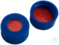 9 mm PP Kurzgewindekappe, blau, mit Loch, 9 mm Septum, Naturkautschuk rot-orange