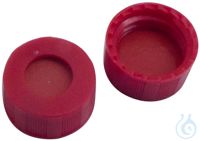 9 mm PP short thread cap, red, w/ hole, natural rubber red-orange/TEF transp....