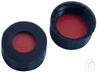 9 mm PP screw cap, black, w/ hole, Septum, natural rubber red orange/TEF...