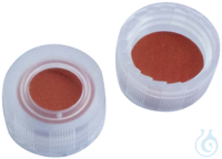 9 mm PP screw cap, transparent, with hole, natural rubber red-orange/TEF...