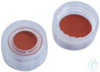 9 mm PP screw cap, transparent, w/ hole, natural rubber red-orange/TEF...