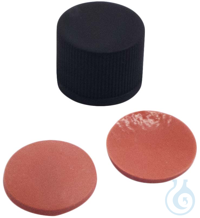 15 mm PP screw cap, black, closed, NK red-orange/TEF transparent, 60°shore A,...