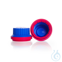 Capuchons avec bague d´inviolabilité en PP pour flacons de laboratoire, GL45, bleu/rouge
