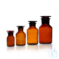 Stopfles met brede hals, kalk-soda-glas, bruin, NS 60/46, met stop, 1000 ml