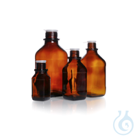 Screw-Top Square Bottle, soda-lime, amber, narrow mouth, high form, DIN thread