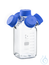 Botella cuadrada DURAN&reg; GL 45 Hydra, Claro, 1000 ml con 4 cuellos laterales...