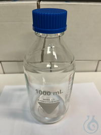 Laborflaschen mit Logo, 1000 ml, GL 45, Kappe und Ausgiessring PP...