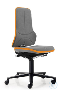Laborstuhl Neon mit Supertec-Polsterung, Sitz und Rückenlehne grau mit Flexstreifen happy orange,...