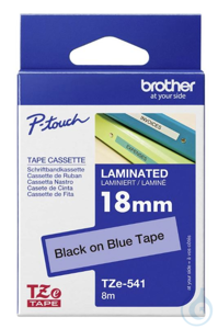 Schriftband, laminiert, Brother TZe-541, Bandfarbe: Blau, 18 mm breit, 8 m lang, Schriftfarbe:...