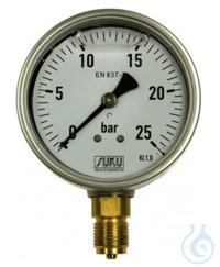 Rohrfedermanometer mit Glyzerinfüllung NG100, Anschluss unten, Messbereich 0...1,6 bar, Klasse...