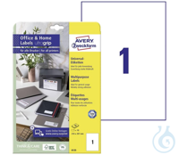 Avery Zweckform, 6125, Universal Etiketten, A4, 210x297 mm, Ultragrip, weiß, Papier, VE= 10...