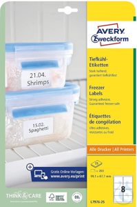 AVERY Zweckform L7976-25 Tiefkühletiketten (200 Aufkleber, 99,1x67,7mm auf A4, selbstklebend,...
