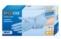 Handschuhe, Nitril, Gr. M, VE = 100 Stk.  Handschuhe, Nitril, ''Extra Safe'', Gr. M, blau, länge:...