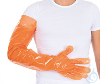 Handschuhe, 90 cm lang, VE = 50 Stk.  Untersuchungshandschuhe SOFTLINE Long, orange, Größe:...