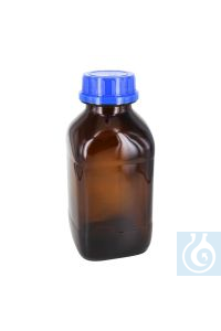 Laborflaschen m. Gew., 2000 ml, mit Kappe und Ausgießring (PP), Braunglas