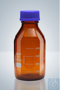 ​Laborflaschen m. Gew., 500 ml, mit Kappe und Ausgießring (PP), Braunglas Laborflaschen m. Gew.,...