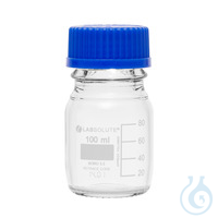 Laborflasche, GL45, 100 ml, VE=10 St. Laborflasche, Boro 3.3, GL45, 100 ml, mit blauer...