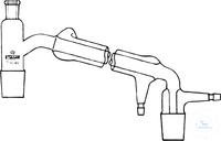 Distillatiebrug met Liebigkoeler 400 mm huls NS14 - 2x kern NS29 met vacuümverbinding en uitloopbuis