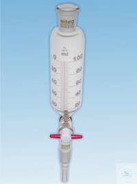 Trechter, cyl., gegradueerd, NS PTFE stopkraanstop met stopkraanbeveiliging, 500:10 ml, K + H NS...