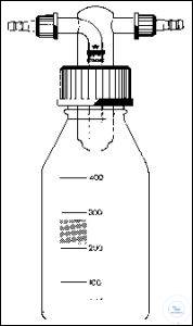 Drechsel-Gaswaschflasche mit Verschraubung, GL45, Schlauchkupplungen GL14, 500 ml, ohne Fritte